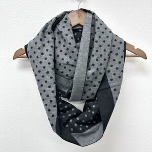 Chelsey‎ by Joseph Silk Knit Infinity Scarf Black Grey Polka Dots